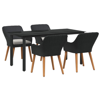 Trädgårdsmöbelset med kudde 5 pcs Svart konstrotting