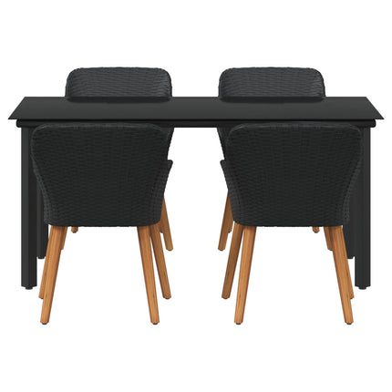 Trädgårdsmöbelset med kudde 5 pcs Svart konstrotting