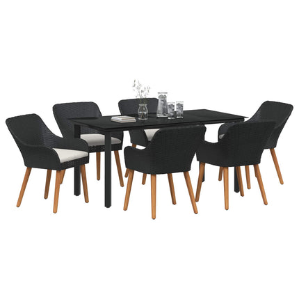 Trädgårdsmöbelset med kudde 7 pcs Svart konstrotting