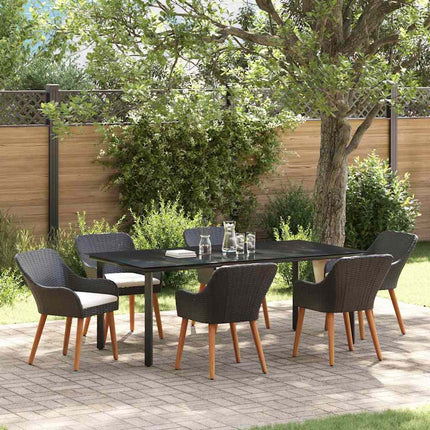Trädgårdsmöbelset med kudde 7 pcs Svart konstrotting