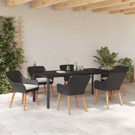 Trädgårdsmöbelset med kudde 7 pcs Svart konstrotting
