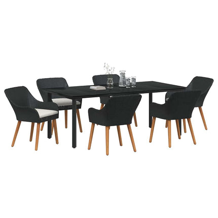 Trädgårdsmöbelset med kudde 7 pcs Svart konstrotting