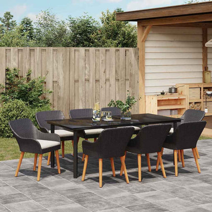 Trädgårdsmöbelset med kudde 9 pcs Svart konstrotting