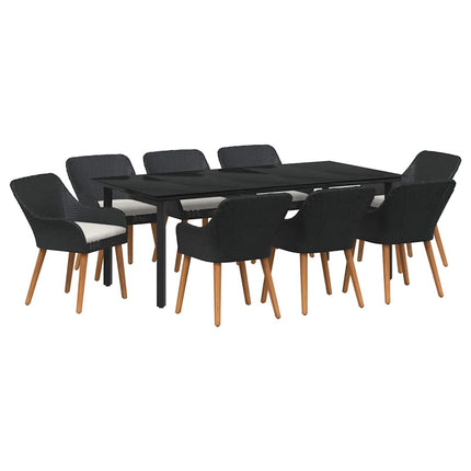 Trädgårdsmöbelset med kudde 9 pcs Svart konstrotting