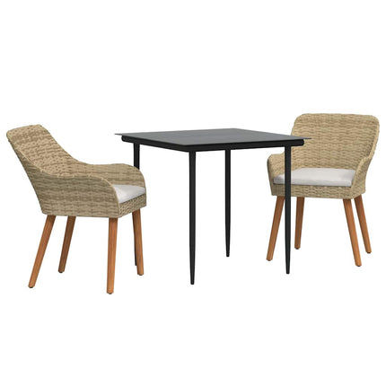 Trädgårdsmöbelset med kudde 3 pcs Beige konstrotting