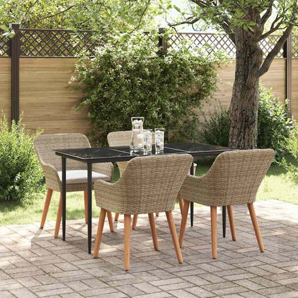 Trädgårdsmöbelset med kudde 5 pcs Beige konstrotting