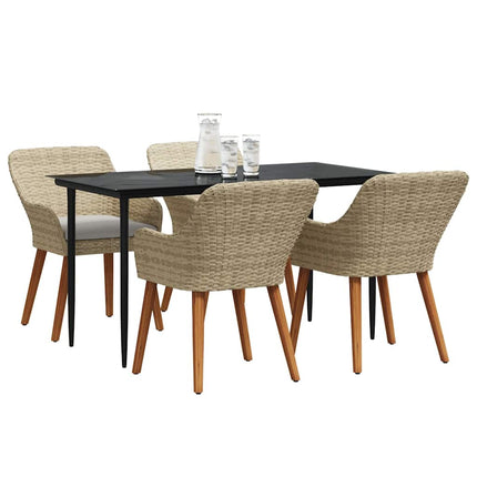 Trädgårdsmöbelset med kudde 5 pcs Beige konstrotting