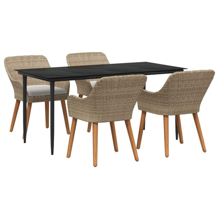 Trädgårdsmöbelset med kudde 5 pcs Beige konstrotting