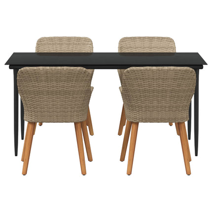 Trädgårdsmöbelset med kudde 5 pcs Beige konstrotting