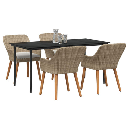 Trädgårdsmöbelset med kudde 5 pcs Beige konstrotting