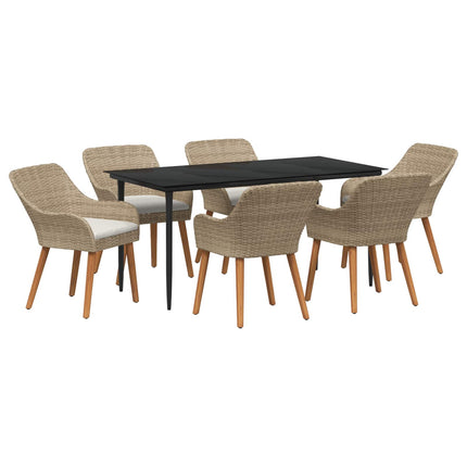 Trädgårdsmöbelset med kudde 7 pcs Beige konstrotting