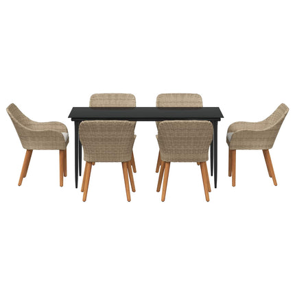 Trädgårdsmöbelset med kudde 7 pcs Beige konstrotting