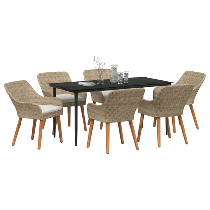 Trädgårdsmöbelset med kudde 7 pcs Beige konstrotting