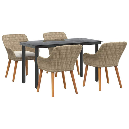 Trädgårdsmöbelset med kudde 5 pcs Beige konstrotting