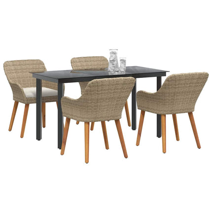Trädgårdsmöbelset med kudde 5 pcs Beige konstrotting