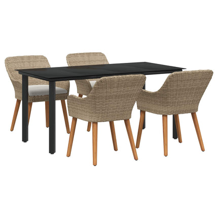 Trädgårdsmöbelset med kudde 5 pcs Beige konstrotting