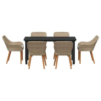 Trädgårdsmöbelset med kudde 7 pcs Beige konstrotting