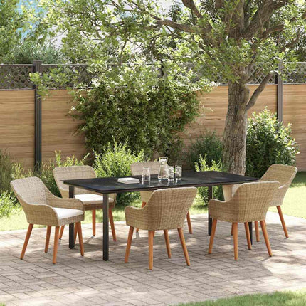 Trädgårdsmöbelset med kudde 7 pcs Beige konstrotting