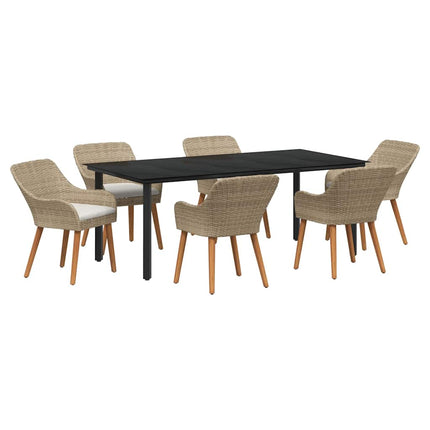 Trädgårdsmöbelset med kudde 7 pcs Beige konstrotting