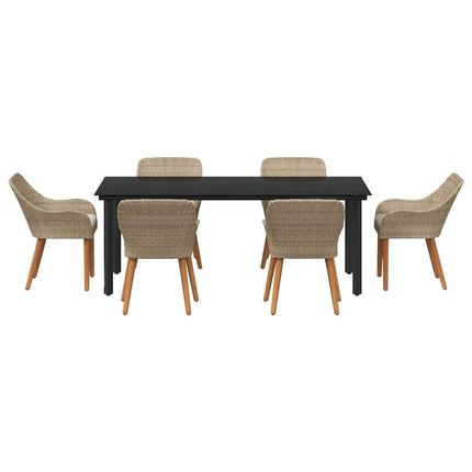 Trädgårdsmöbelset med kudde 7 pcs Beige konstrotting