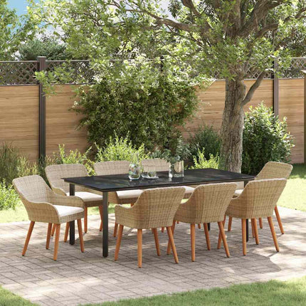 Trädgårdsmöbelset med kudde 9 pcs Beige konstrotting