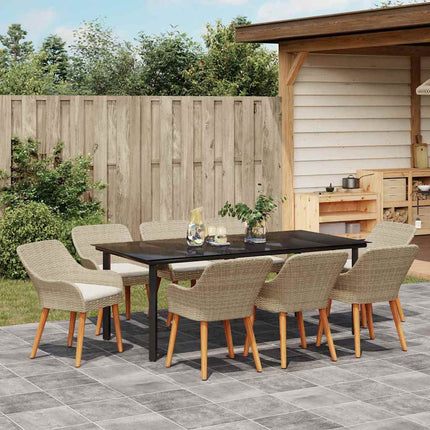 Trädgårdsmöbelset med kudde 9 pcs Beige konstrotting