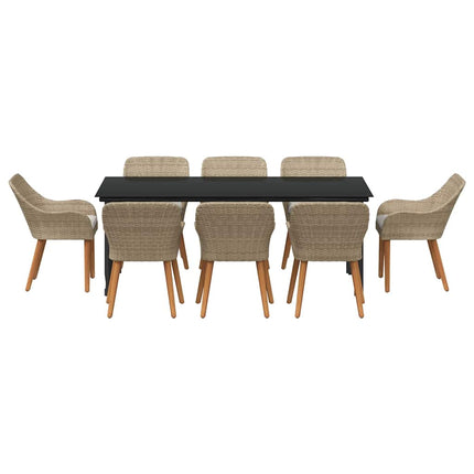 Trädgårdsmöbelset med kudde 9 pcs Beige konstrotting
