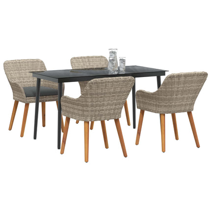 Trädgårdsmöbelset med kudde 5 pcs Ljusgrå konstrotting