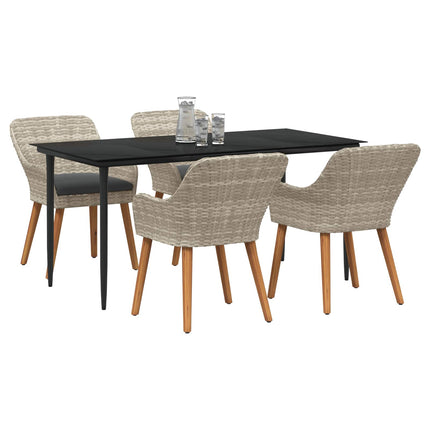 Trädgårdsmöbelset med kudde 5 pcs Ljusgrå konstrotting