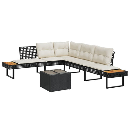 Loungegrupp med dynor 2 delar svart konstrotting glas