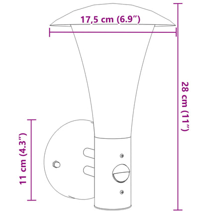 Utomhusvägglampa med sensor silver rostfritt stål
