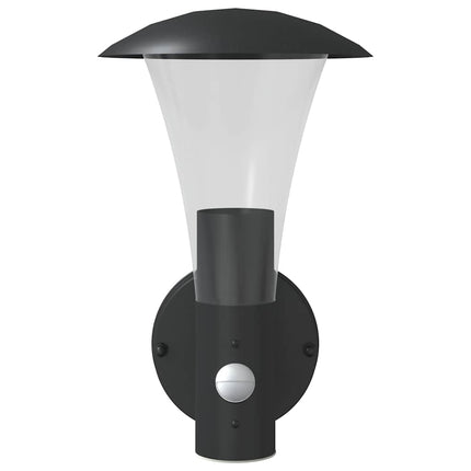 Utomhusvägglampa med sensor svart rostfritt stål