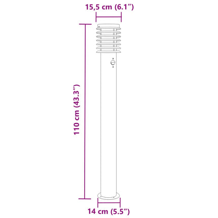 Utomhusgolvlampa med sensor silver 110 cm rostfritt stål