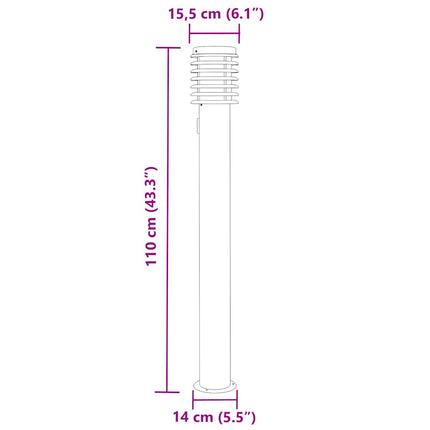 Utomhusgolvlampor med eluttag 3 st svart 110 cm rostfritt stål