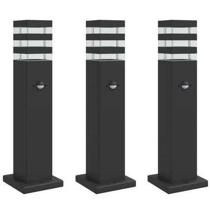 Utomhusgolvlampor med sensorer 3st svart 50 cm aluminium