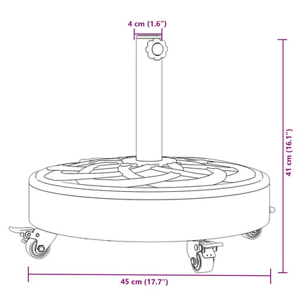 Parasollfot med hjul för Ø38 / 48 mm stolpar 27 kg rund