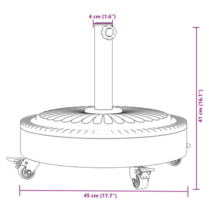 Parasollfot med hjul för Ø38 / 48 mm stolpar 27 kg rund