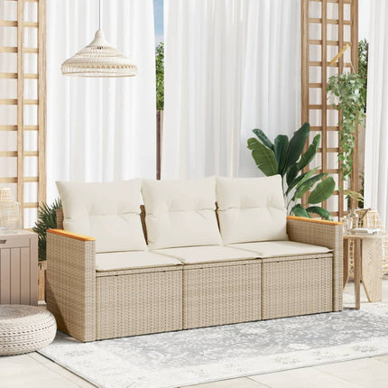 Soffgrupp för trädgården 3 delar med dynor beige konstrotting