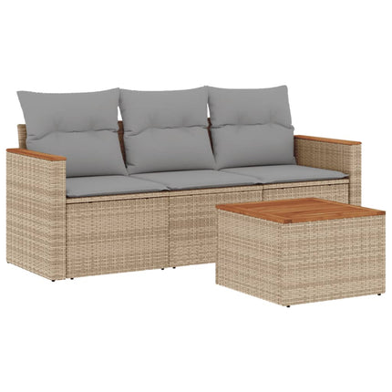 Soffgrupp för trädgård med dynor 4 delar beige konstrotting