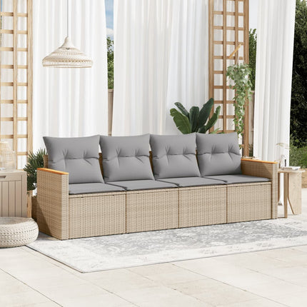 Soffgrupp för trädgård med dynor 4 delar beige konstrotting