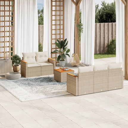 Soffgrupp för trädgården med dynor 6 delar beige konstrotting