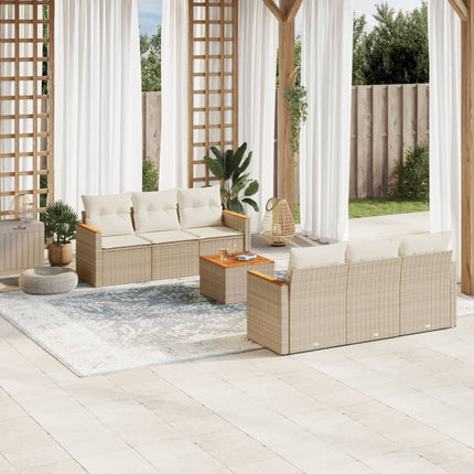 Matgrupp för trädgården med dynor 7 delar beige konstrotting