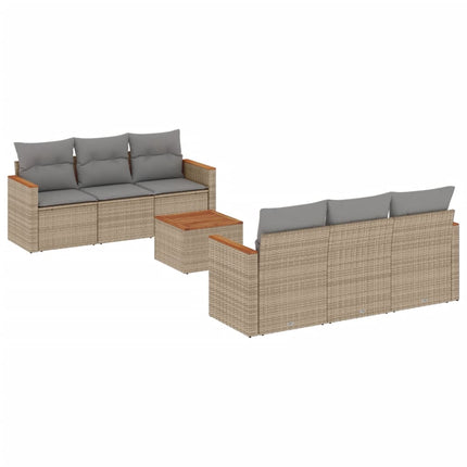 Matgrupp för trädgården med dynor 7 delar beige konstrotting