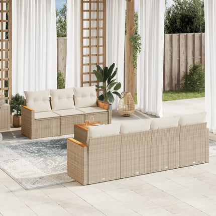 Matgrupp för trädgården med dynor 8 delar beige konstrotting