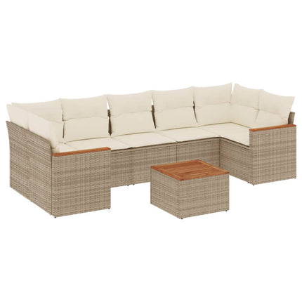 Matgrupp för trädgården med dynor 8 delar beige konstrotting