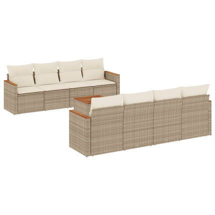 Soffgrupp för trädgården med dynor 9 delar beige konstrotting