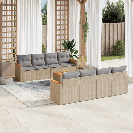 Soffgrupp för trädgården med dynor 9 delar beige konstrotting