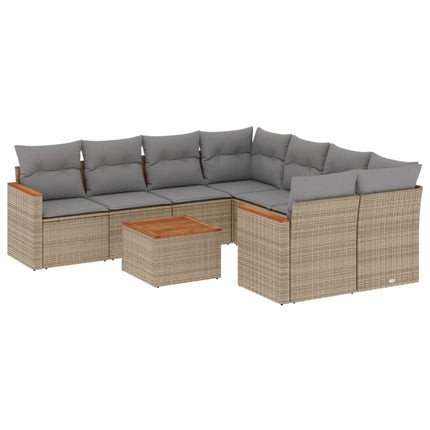 Soffgrupp för trädgården med dynor 9 delar beige konstrotting