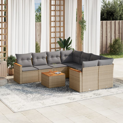 Soffgrupp för trädgården med dynor 9 delar beige konstrotting