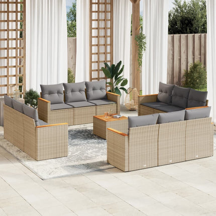 Soffgrupp för trädgården med dynor 13 delar beige konstrotting